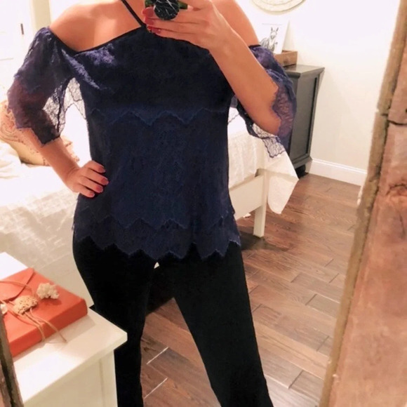 White House Black Market Navy blue sexy lace top - Picture 3 of 6